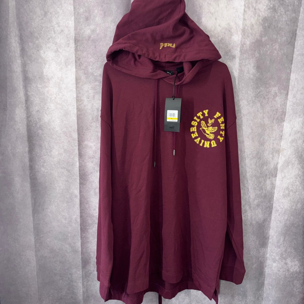 NWT Puma x Fenty Rihanna Women Medium Tawny Port Maroon Back Lacing Hoodie $130 - Picture 3 of 10
